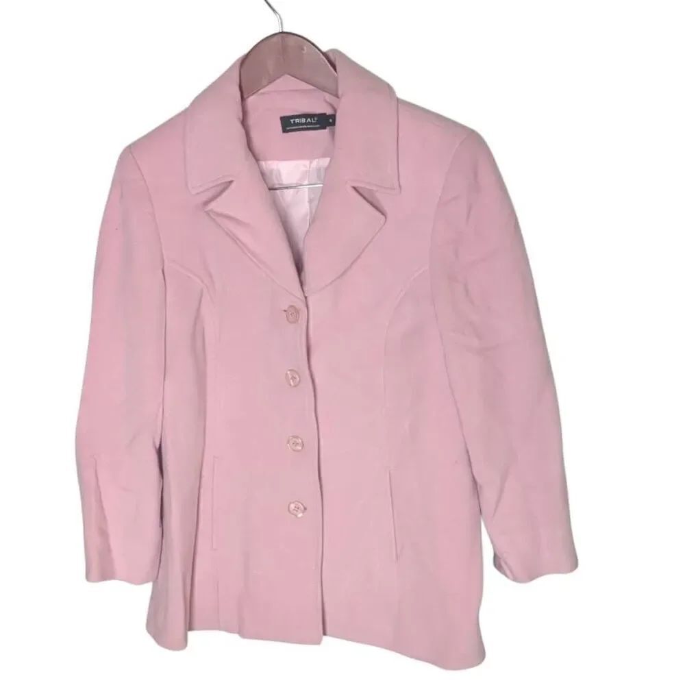 Tribal Cashmere Wool Blend Pink Sueded Suit Blazer 6 Small